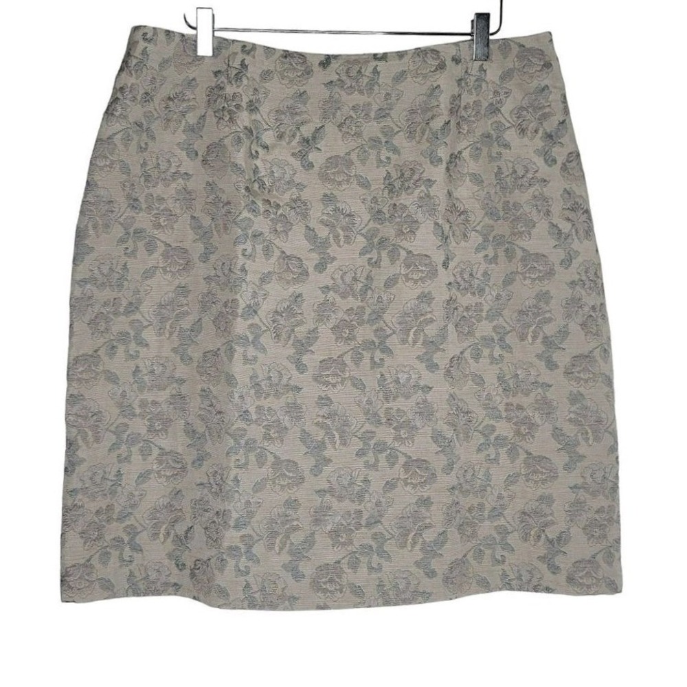 Kate Hill Woman Pencil Skirt Floral Embossed Beige Blue Neutral Slit Preppy 18W